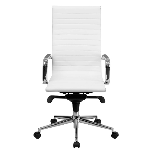Nicer Furniture Modern High Back Ribbed Executive Office Chair, PU Leather, White