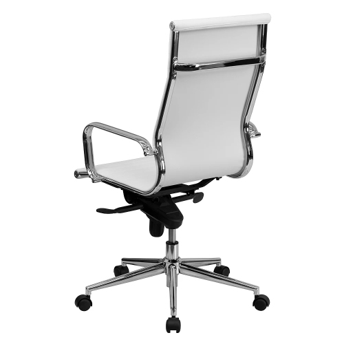 Nicer Furniture Modern High Back Ribbed Executive Office Chair, PU Leather, White
