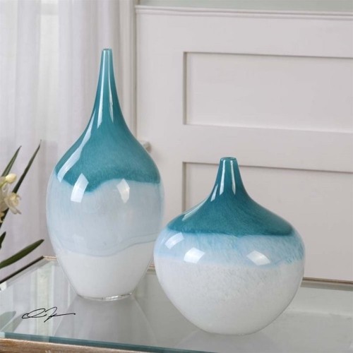 UTTERMOST  Carla Teal Vases (Set Of 2) In White