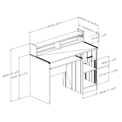 South Shore, Axess, Desk with Keyboard Tray, Pure Black