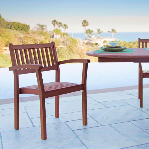 Malibu Wood Stacking Patio Dining Chair - Set of 2 - Tan