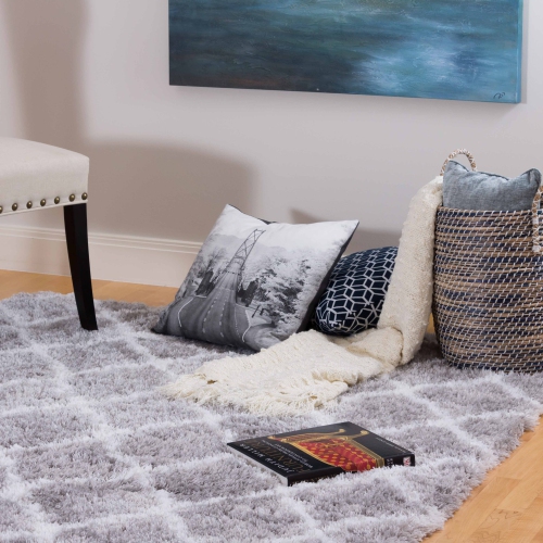 Kerrisdale Grey Lattice Shag Area Rug 3'11"x5'7"