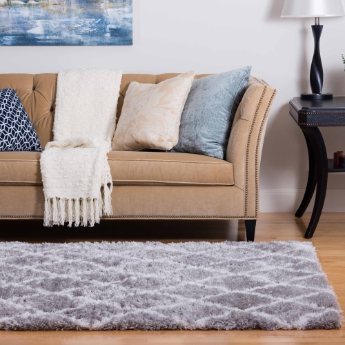 Kerrisdale Grey Lattice Shag Area Rug 6'7"x9'6"