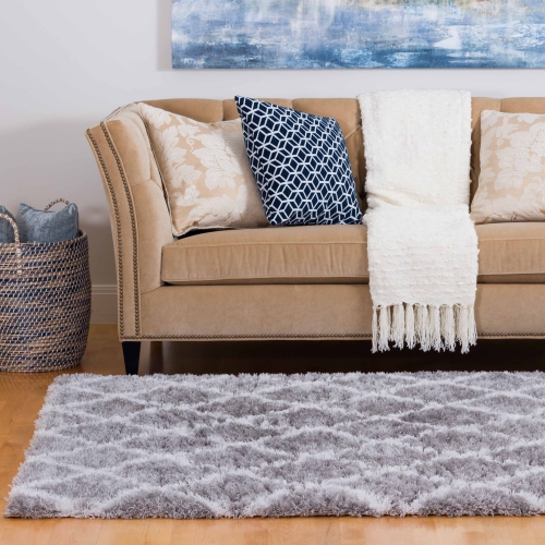 Kerrisdale Grey Lattice Shag Area Rug 6'7"x9'6"