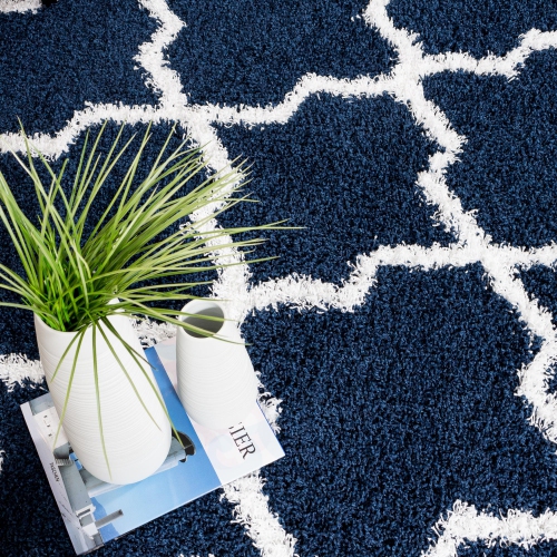 AG Home Victoria Lattice 7'9" x 10'8" Shag Area Rug - Navy