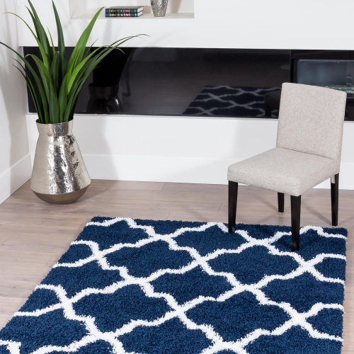 AG Home Victoria Lattice 7'9" x 10'8" Shag Area Rug - Navy