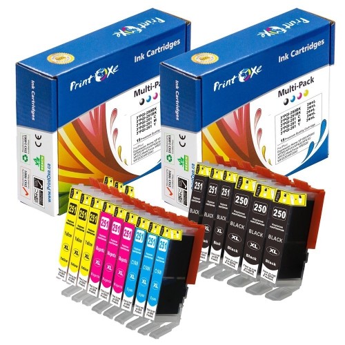 PrintOxe™ Compatible 15 PK Ink Cartridges for PGI 250 & CLI 251 Without Grey PGI250 & CLI251 ; 3 Large Black, 3 Small Black, 3