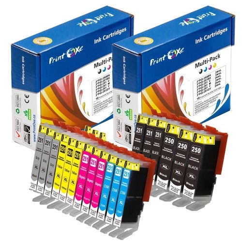 PrintOxe™ Compatible 18 Ink Cartridges Replacement for PGI 250 & CLI 251 With Gray Colour PGI250 & CLI251 ; 3 Large Black, 3 S