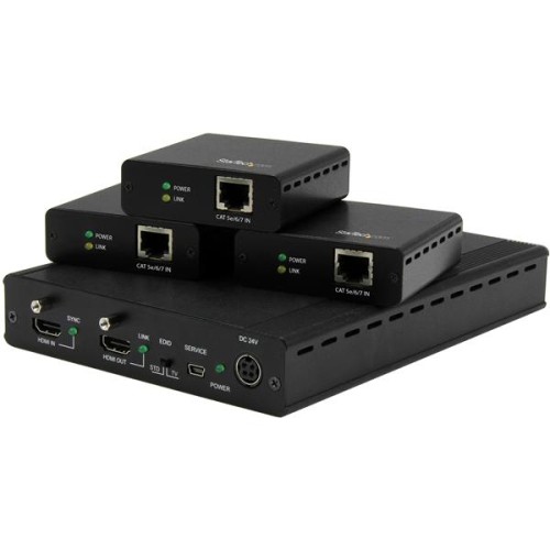 STARTECH  3-Port HDbaset Extender Kit W/ Receivers - HDMI Over Cat5 - 4K