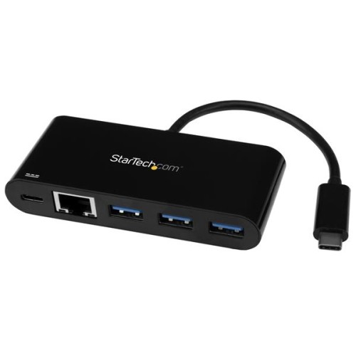 StarTech 3 Port USB C Hub w/ GbE & PD 2.0 - USB-C to 3x A - USB 3.0 Hub