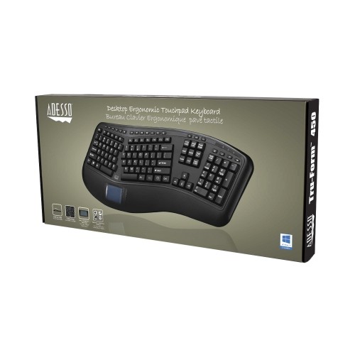 Adesso Wired Ergonomic Keyboard Built-In Touchpad -