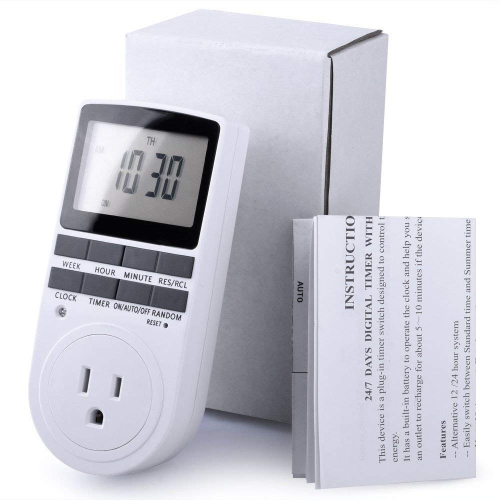 15A 1800W 24 Hour Digital Timer Socket, 7 Day Digital Programmable Switch with 3-prong Outlet for Lights and Appliances