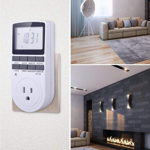 15A 1800W 24 Hour Digital Timer Socket, 7 Day Digital Programmable Switch with 3-prong Outlet for Lights and Appliances