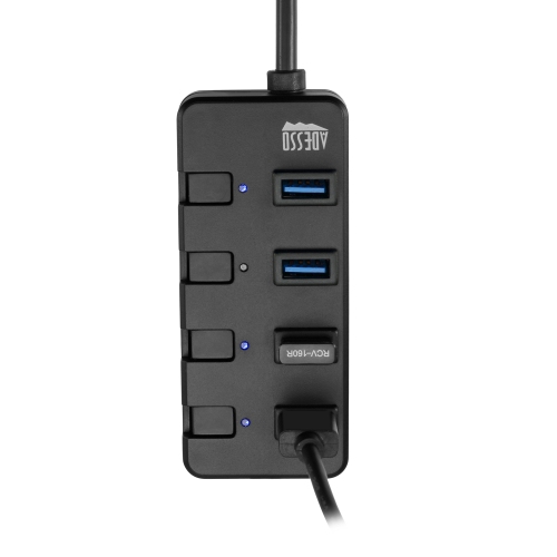 Adesso 4-Port USB 3.0 Hub, Portable & Lightweight with Individual Power Switches, LED Indicators, 5Gbps Data Transfer for Windows & Mac OS,