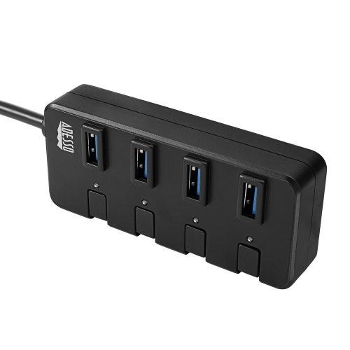 Adesso 4-Port USB 3.0 Hub, Portable & Lightweight with Individual Power Switches, LED Indicators, 5Gbps Data Transfer for Windows & Mac OS,