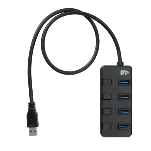 Adesso 4-Port USB 3.0 Hub, Portable & Lightweight with Individual Power Switches, LED Indicators, 5Gbps Data Transfer for Windows & Mac OS,
