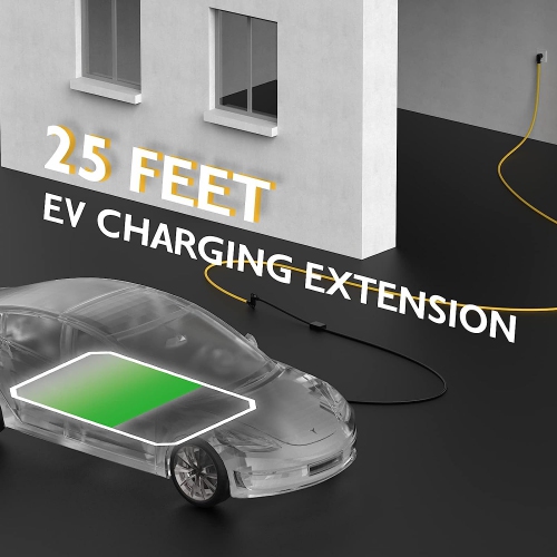 KUNOVA 25FT 7.5M RV EV Electric Vehicle Extension Cord NEMA 14-50P to 14-50R 50A 50 Amp Power Supply Cable with Grip Handles and Cord Organizer