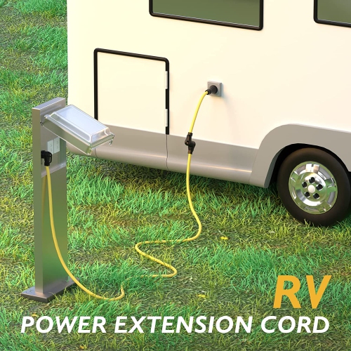 KUNOVA 25FT 7.5M RV EV Electric Vehicle Extension Cord NEMA 14-50P to 14-50R 50A 50 Amp Power Supply Cable with Grip Handles and Cord Organizer