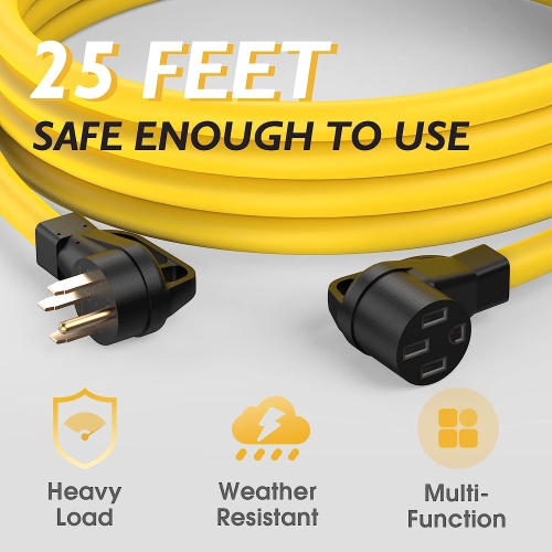 KUNOVA 25FT 7.5M RV EV Electric Vehicle Extension Cord NEMA 14-50P to 14-50R 50A 50 Amp Power Supply Cable with Grip Handles and Cord Organizer