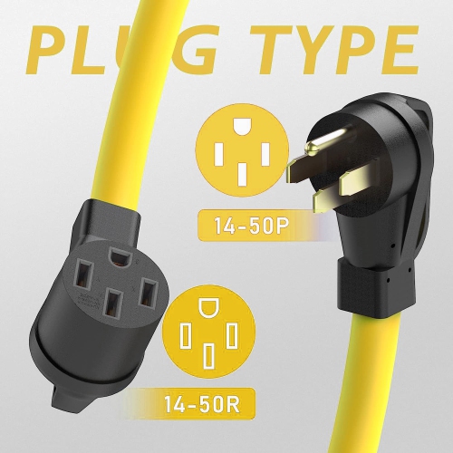 KUNOVA 25FT 7.5M RV EV Electric Vehicle Extension Cord NEMA 14-50P to 14-50R 50A 50 Amp Power Supply Cable with Grip Handles and Cord Organizer