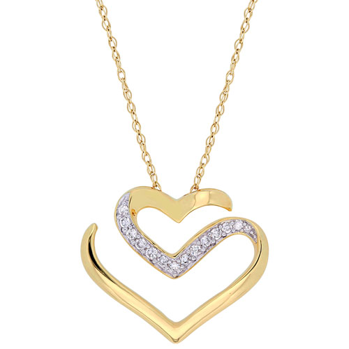 Heart Pendant in 10K Yellow Gold with 0.1ctw White Round Diamond on a 17" Yellow Gold Chain