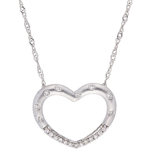 Heart Pendant in 10K White Gold with 0.1ctw White Round Diamond on a 17" White Gold Chain