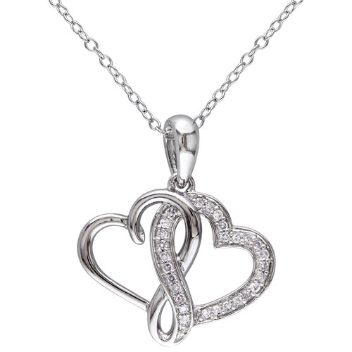 Heart Pendant in White Sterling Silver with 0.14ctw White Round Diamond on an 18" White Silver Chain