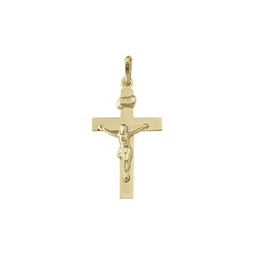 10K Yellow Gold Flat Religious Italian Cross with Crusifix