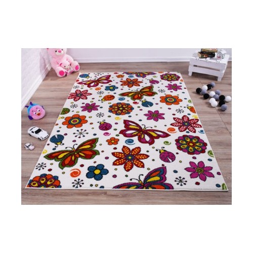 Ladole Rugs Butterflies Flowers Area Rug Carpet Cream Multicolor, 6x9