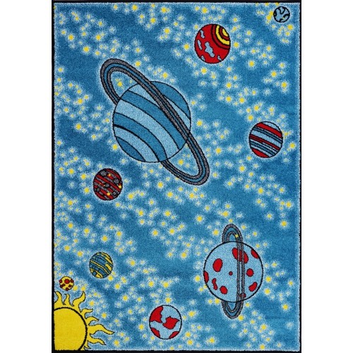 Ladole Rugs Universe Theme Kids Area Rug Carpet in Blue and Yellow, 5x7