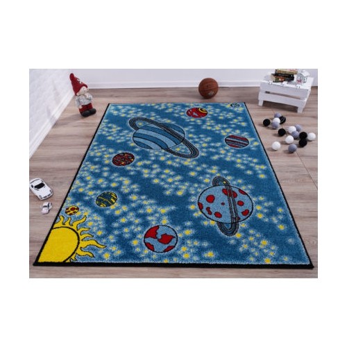 Ladole Rugs Universe Theme Kids Area Rug Carpet in Blue and Yellow, 6x9