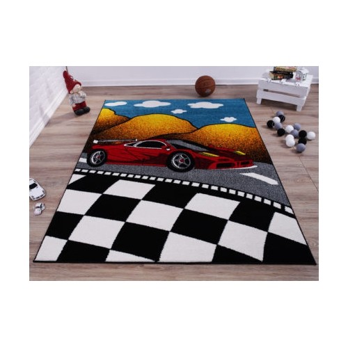 Ladole Rugs Red and Black Car on Road Kids Area Rug in Multicolor, 5x7