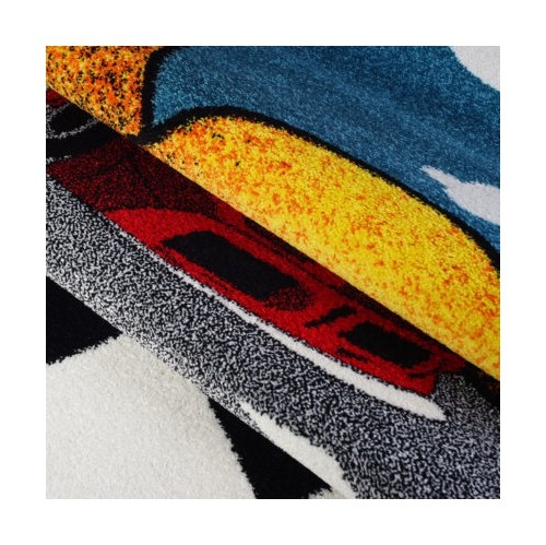 Ladole Rugs Red and Black Car on Road Kids Area Rug in Multicolor, 5x7