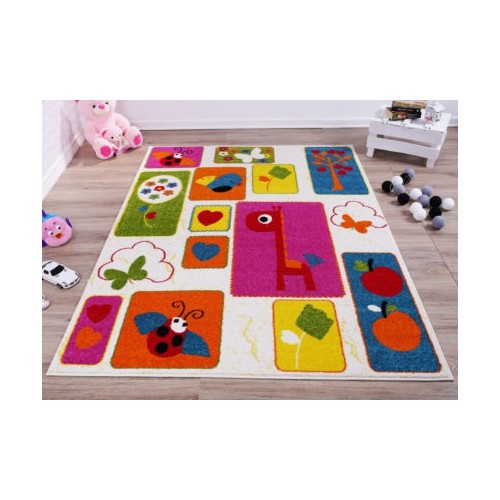 Ladole Rugs Cream Multi Nature Theme Kids Area Rug Carpet, 4x6