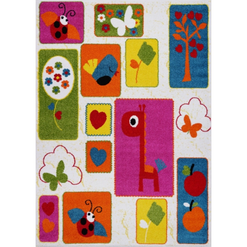 Ladole Rugs Cream and Multicolor Nature Theme Kids Area Rug Carpet, 5x7