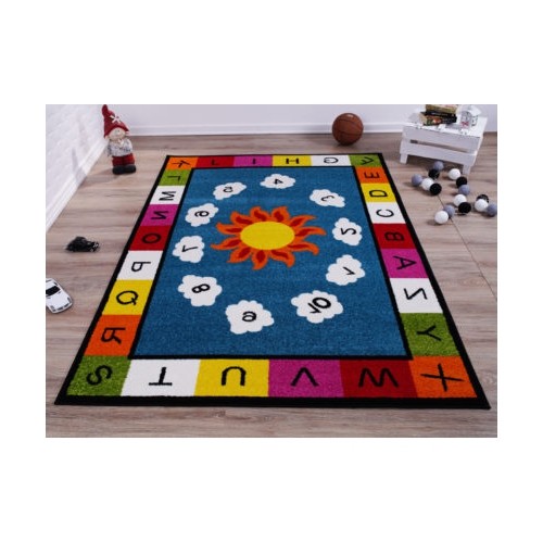 Adole – Tapis bleu pour enfants, nombres et alphabet, 4 x 6 pi