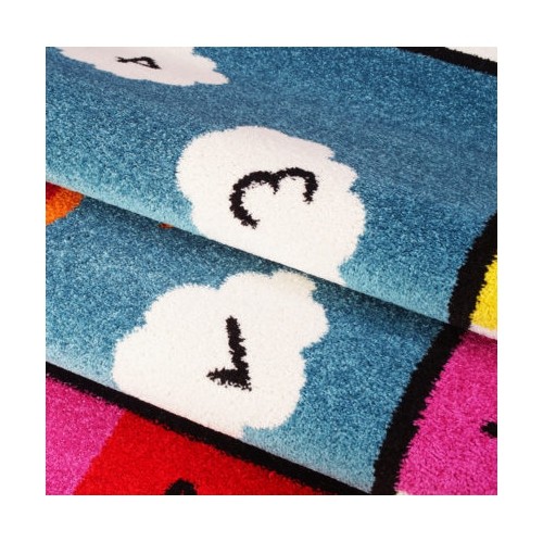 Adole – Tapis bleu pour enfants, nombres et alphabet, 4 x 6 pi