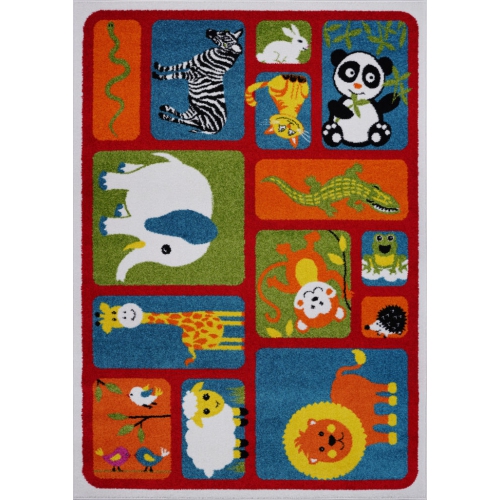 LA DOLE RUGS  Ladole Rugs Adorable Animals Theme Area Rug In And Multicolor, 5X7 In Red