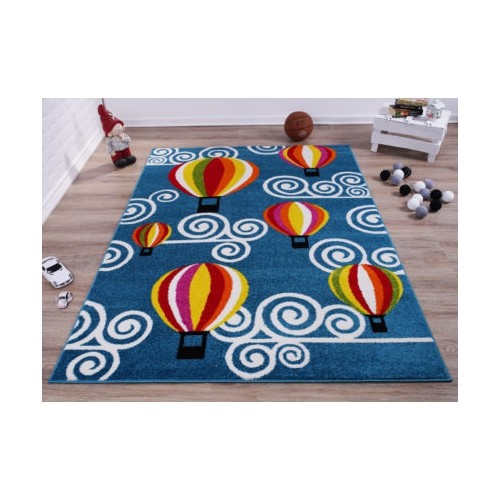 LA Dole Hot Air Balloon Kids Carpet 3'11" x 5'3" Rectangle Area Rug - Blue/Multi-Colour