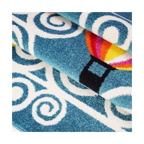 Ladole Rugs Hot Air Balloon and Sky Design Kids Area Rug in Blue, 5x7
