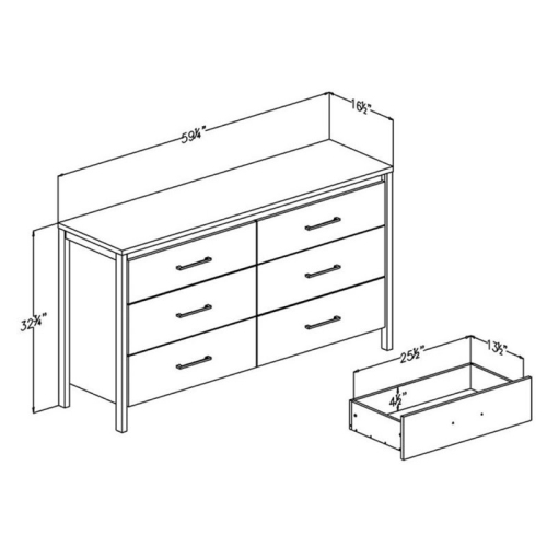 South Shore Munich 6-Drawer Double Dresser, Weathered Oak and Matte Black