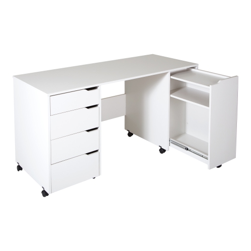 SOUTH SHORE , Crea, Sewing Craft Table On Wheels, Pure In White Sewing craft table