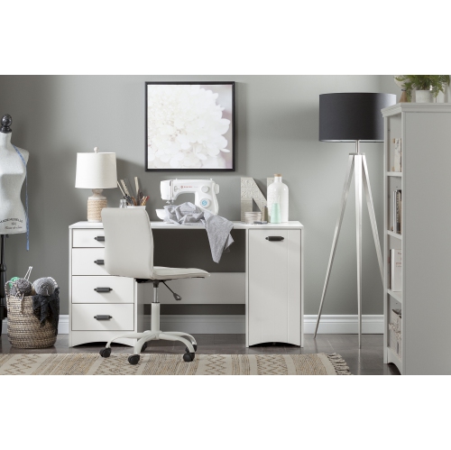 South Shore, Artwork, Sewing Craft Table and Storage, Pure White
