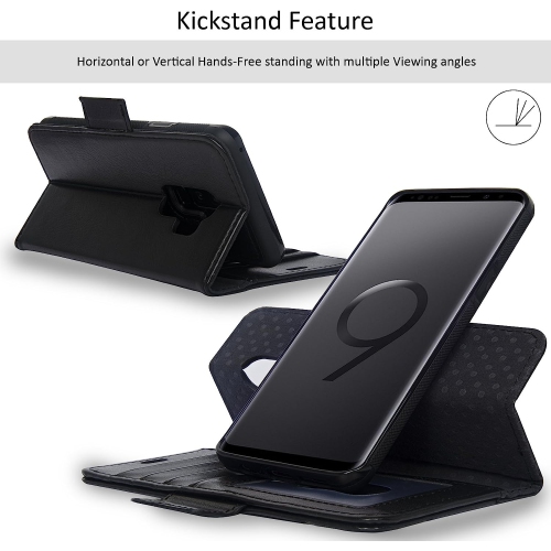 Navor Universal Car Mount & Detachable Magnetic Wallet Case with RFID Protection Compatible for Samsung Galaxy S9 Plus [Vajio Series] - Black