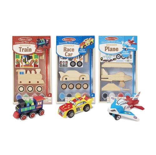 Melissa & Doug Decorate-Your-Own Wooden Craft Kits Set - Plane, Train, And Race Car