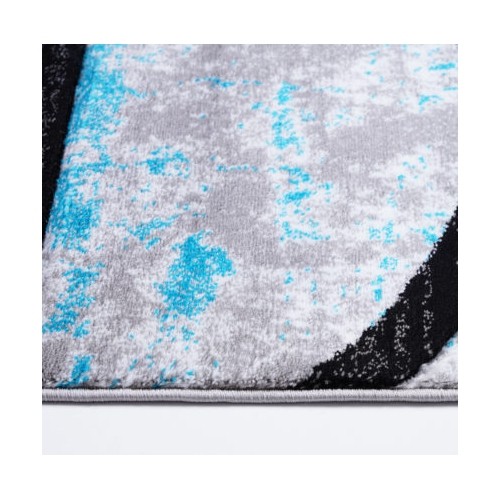 LA Dole Geometric Turquoise Black Grey Polypropylene Carpet 3'11" x 5'7" Rectangle Area Rug - Black/Grey