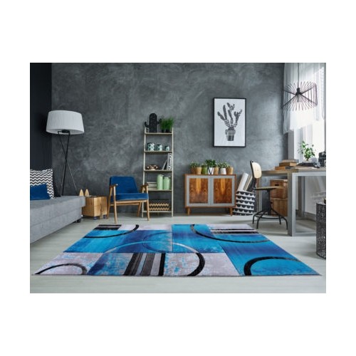 Ladole Rugs Geometric Turquoise Black Grey Polypropylene Area Rug Carpet, 7x10