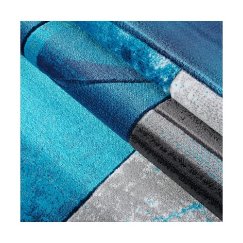 LA Dole Geometric Turquoise Black Grey Polypropylene Carpet 7'10" x 10'5" Rectangle Area Rug - Black/Grey