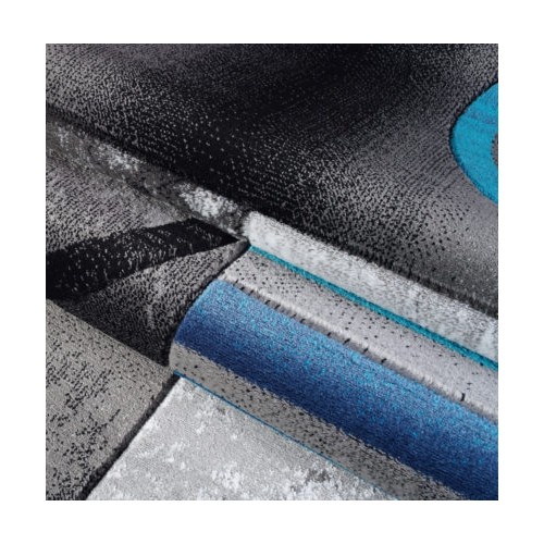 LA Dole Geometric Black Grey Blue Polypropylene Carpet 2'7" x 9'10" Rectangle Area Rug - Black/Grey/Blue