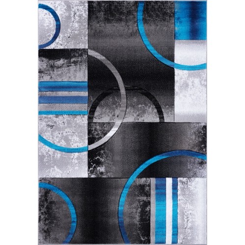 LA Dole Geometric Black Grey Blue Polypropylene Carpet 7'10" x 10'5" Rectangle Area Rug - Black/Grey/Blue